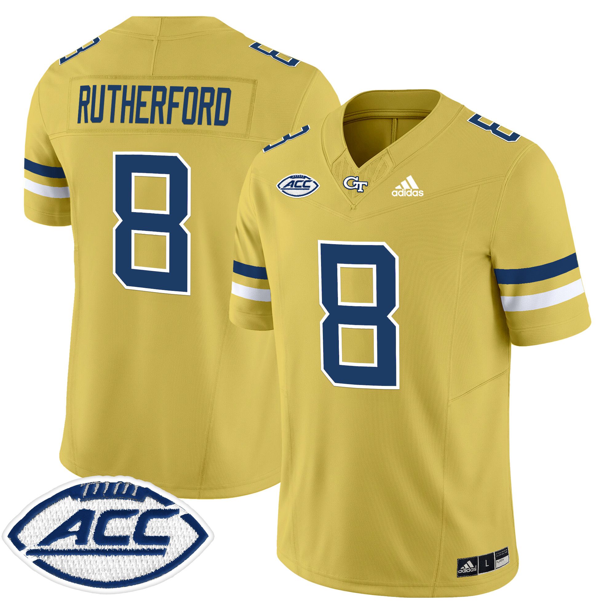 Men Georgia Tech #8 Rutherford Yellow Asidas 2024 Vapor Limited NCAA Jersey style 1